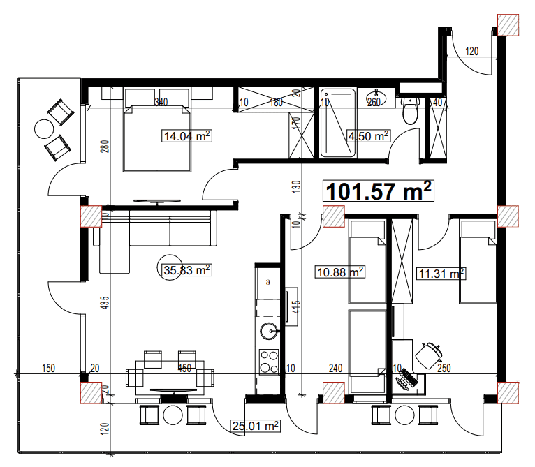 3-комнатная квартира, 101.57 м², 6 этаж в ЖК "Compact House"