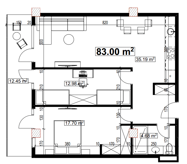 两居室公寓，83 m²，6 层，位于“Compact House”