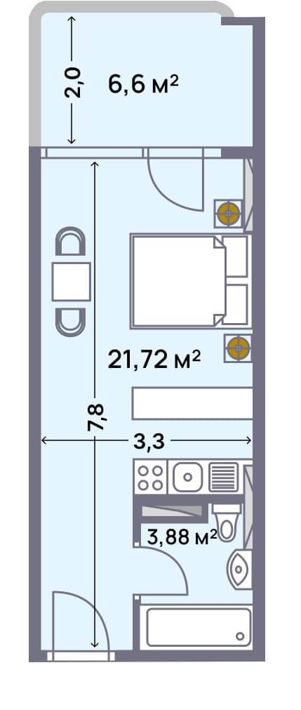 Квартира, 32.2 м², 20 этаж в ЖК "Wyndham Grand Aqua"