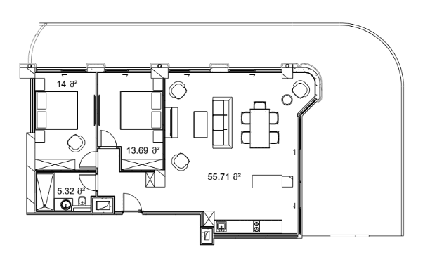 两居室公寓，159.99 m²，8 层，位于“Next Collection”
