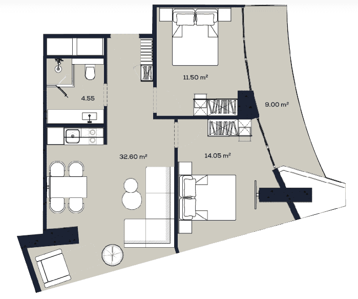 2-bedroom apartment, 71.7 m², 51 floor, Alliance Centropolis in Batumi