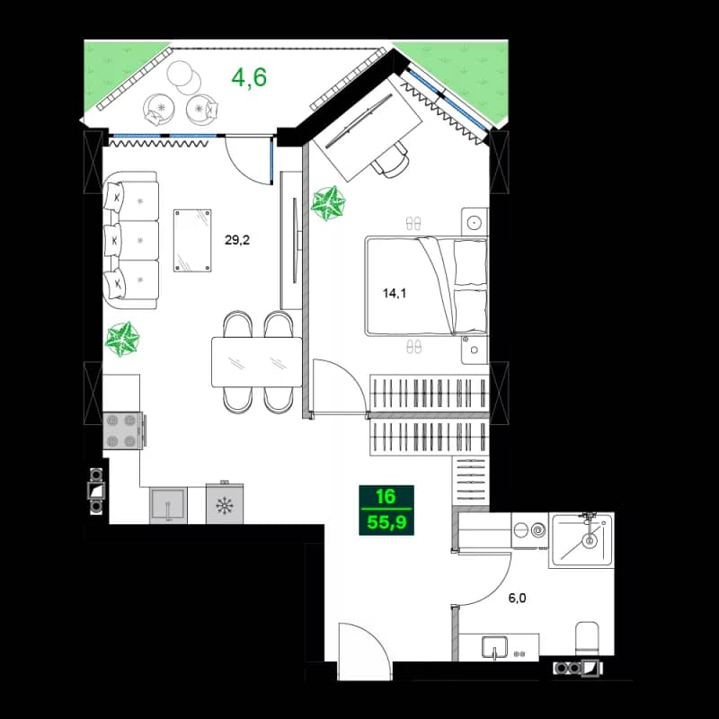 2-bedroom apartment, 55.9 m², 3 floor in "SUMMER 365"