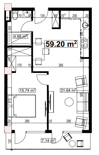 1-комнатная квартира, 59.2 м², 5 этаж в ЖК "Compact House"