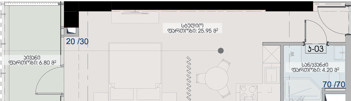 studio, 36.95 m², 22 floor, Geuz Towers in Batumi