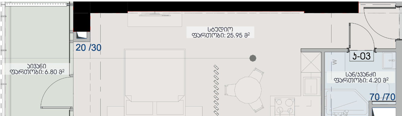 studio, 36.95 m², 22 floor in "Geuz Towers"