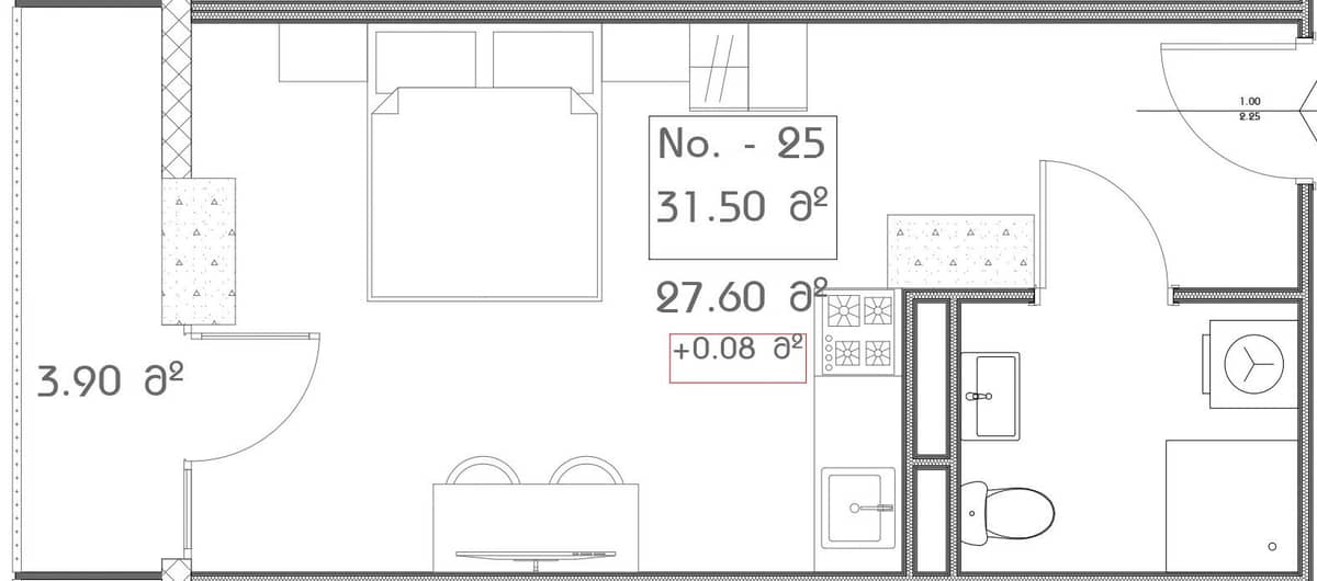 studio, 31.5 m², 13 floor, Mardi Aquapark Wellness Resort in Batumi