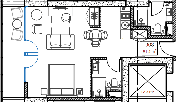 studio, 57.5 m², 9 floor in "Cube"