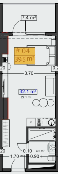 studio, 39.5 m², 3 floor in "Stay & Rent"