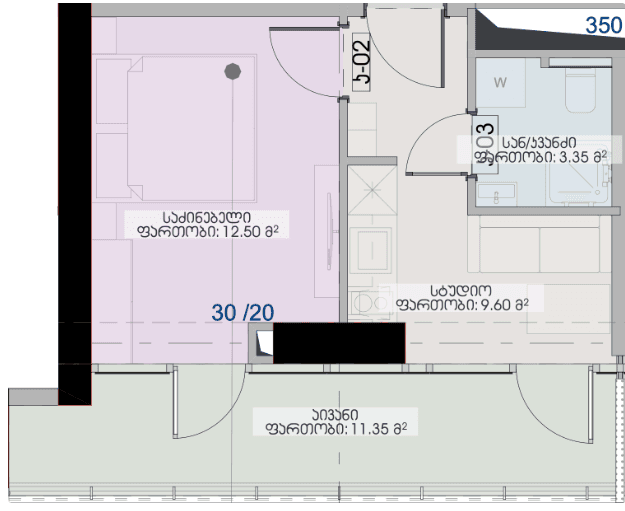1-комнатная квартира, 36.8 м², 17 этаж в ЖК "Geuz Towers"