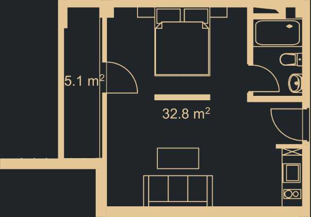 1-комнатная квартира, 36.9 м², 4 этаж в ЖК "Green Side Gonio"
