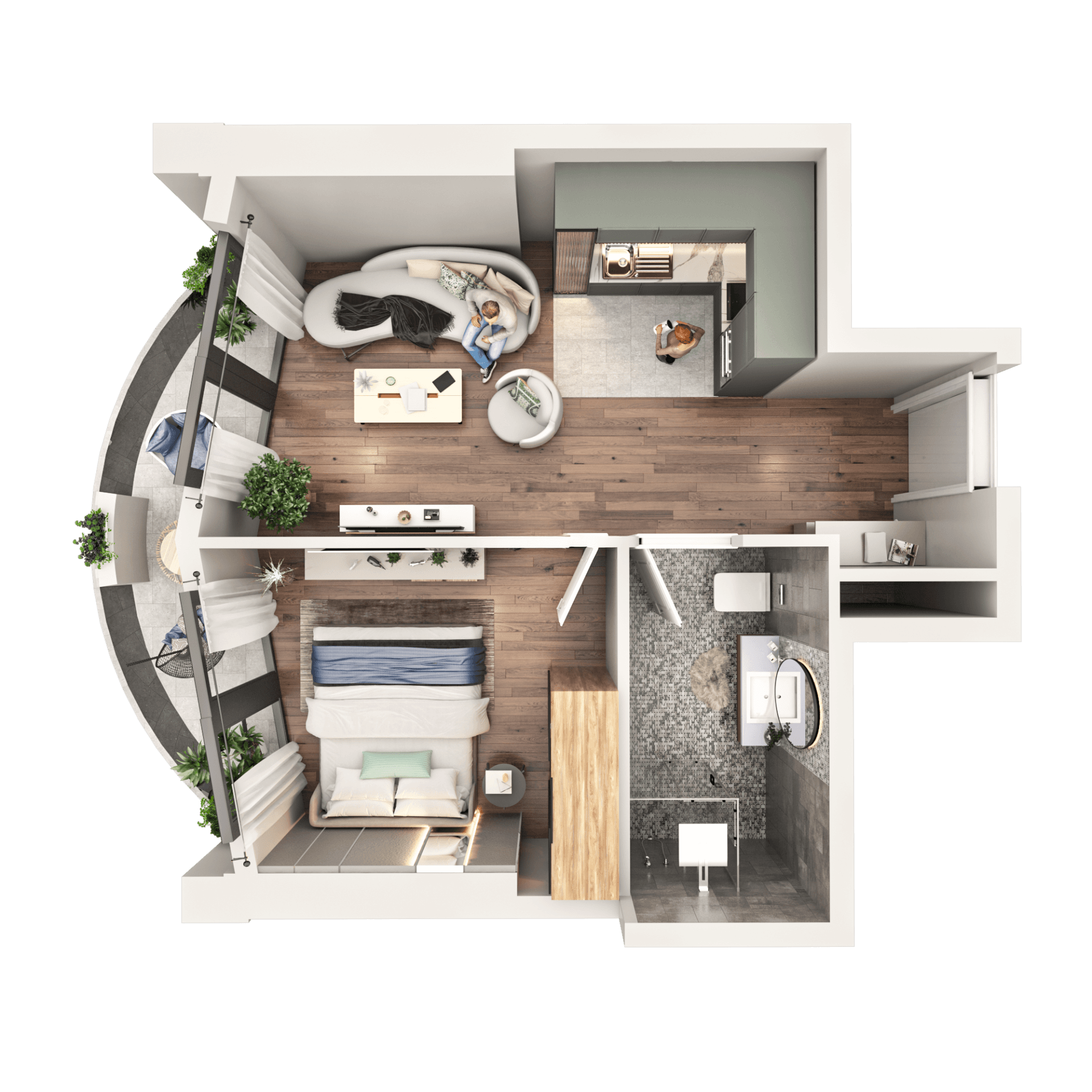 2-ოთახიანი ბინა, 42.1 მ², 12 სართული "Tekto Franco"-ში