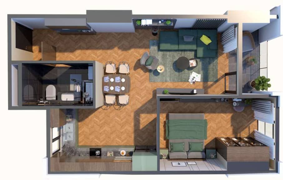 1-ოთახიანი ბინა, 57.1 მ², სართული 14 -ში "STATUS HOUSE"