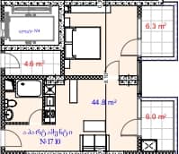 1-комнатная квартира, 57.1 м², 17 этаж в ЖК "Aquapark Residence"