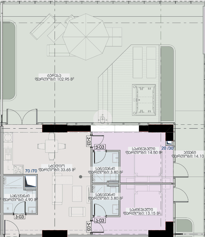 2-bedroom apartment, 190.85 m², 40 floor, Geuz Towers in Batumi