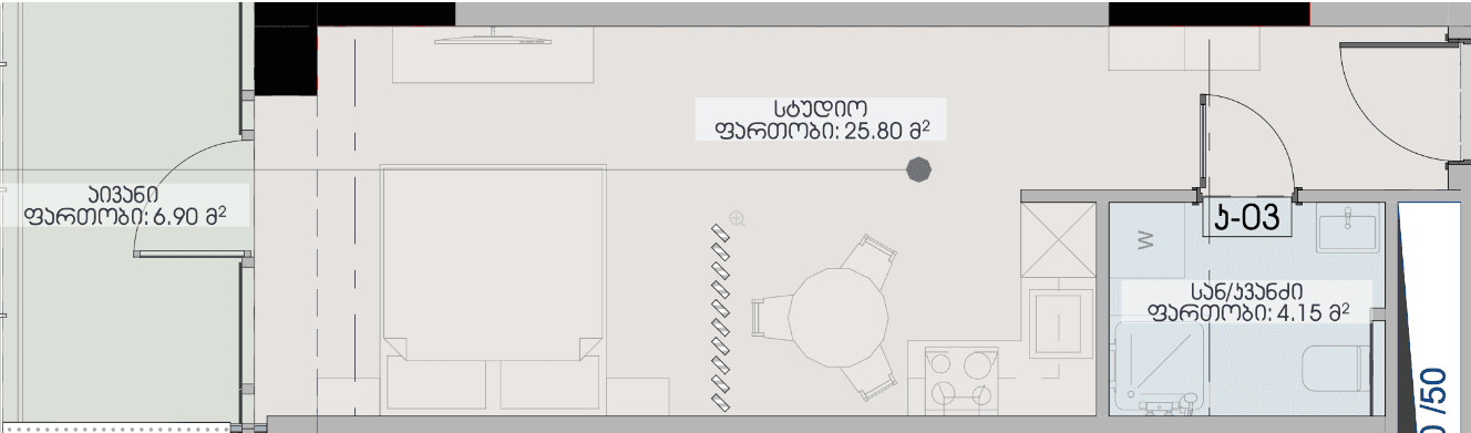 studio, 36.85 m², 23 floor in "Geuz Towers"