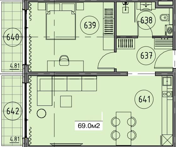 1-bedroom apartment, 69 m², 6 floor, Grand Botanico Residence in Batumi