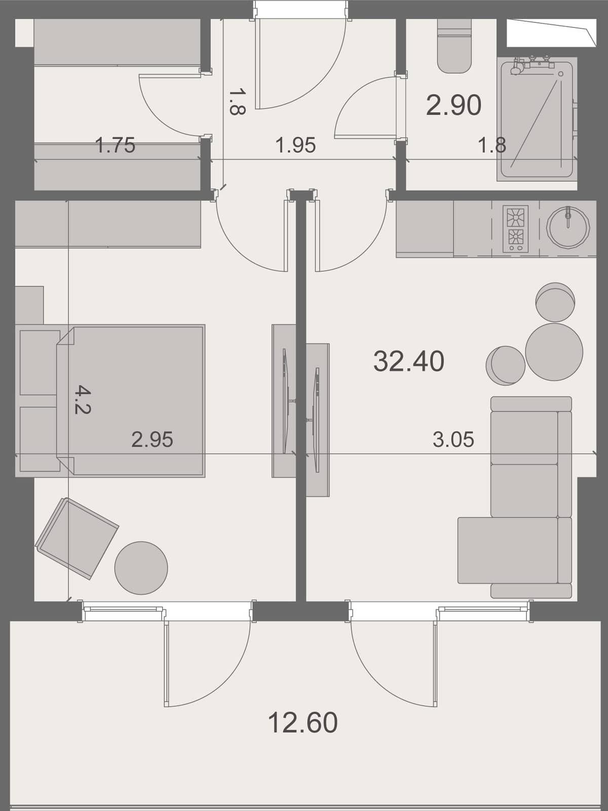 1-bedroom apartment, 47.9 m², 15 floor, Stay & Rent in Batumi