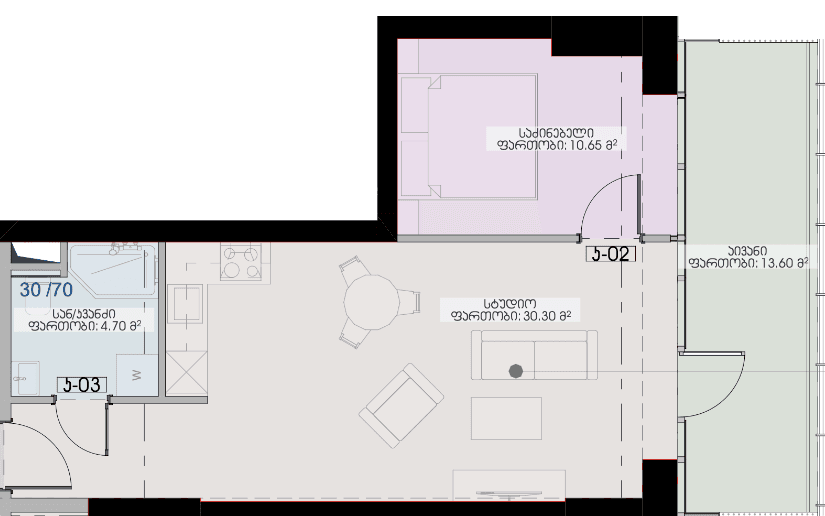 1-bedroom apartment, 59.25 m², 19 floor, Geuz Towers in Batumi