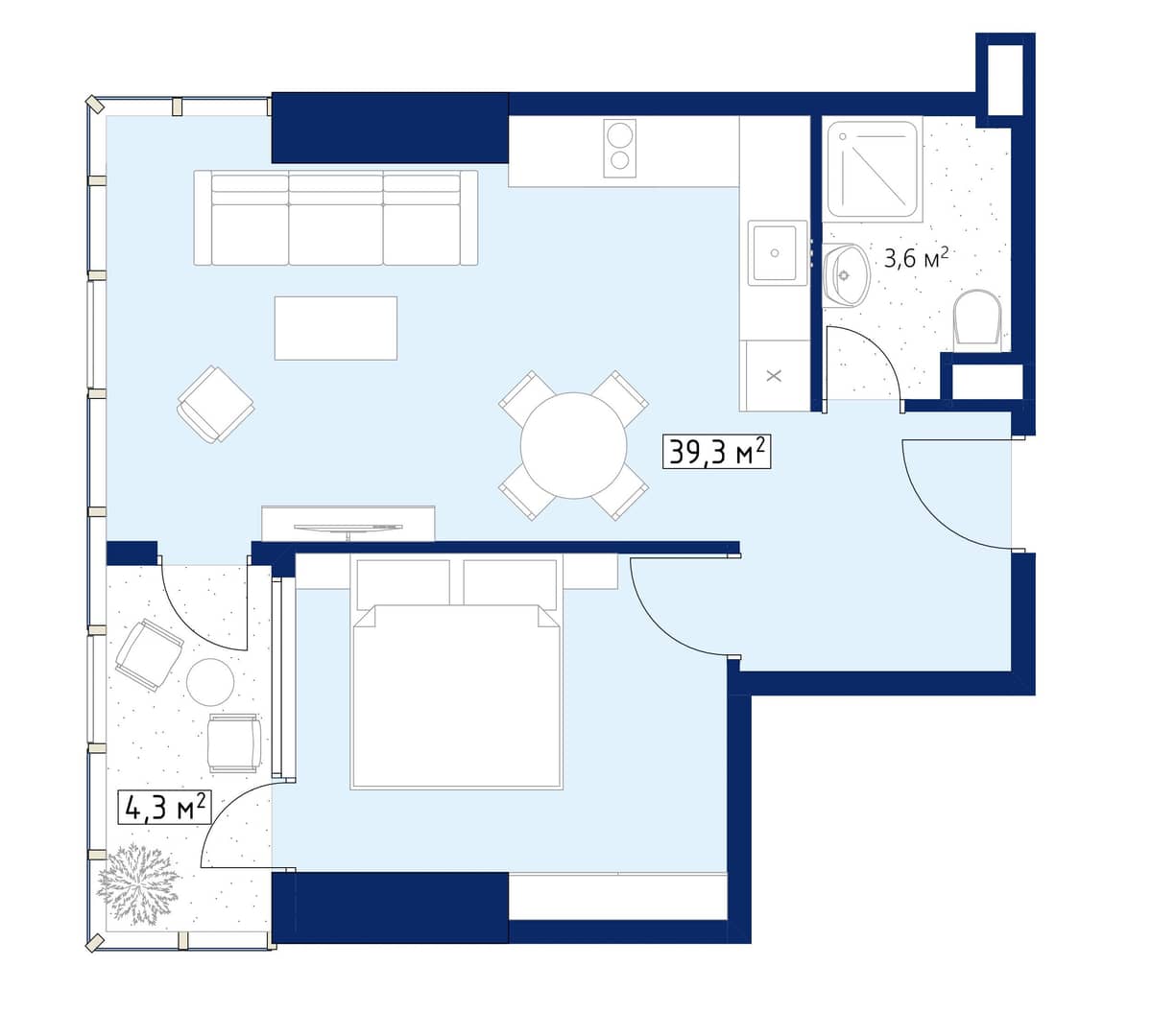 1-bedroom apartment, 43.2 m², 36 floor, Calligraphy Towers in Batumi