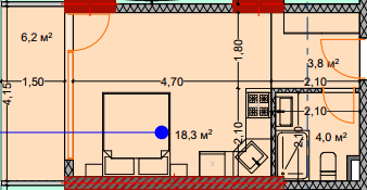 studio, 33.4 m², 3 floor in "Lagoon Resort"