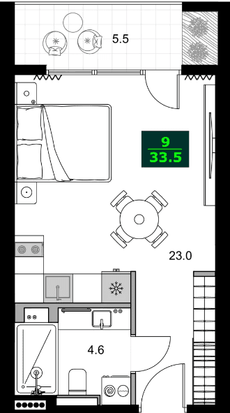 1-комнатная квартира, 33.5 м², 4 этаж в ЖК "SUMMER 365"