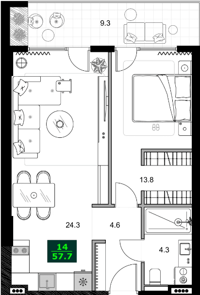 2-bedroom apartment, 57.7 m², 11 floor in "SUMMER 365"
