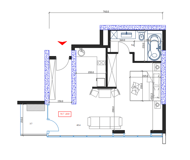 studio, 54.7 m², 6 floor in "Marina Club"
