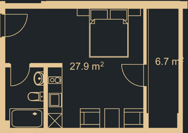 studio, 34 m², 13 floor in "Green Side Gonio"