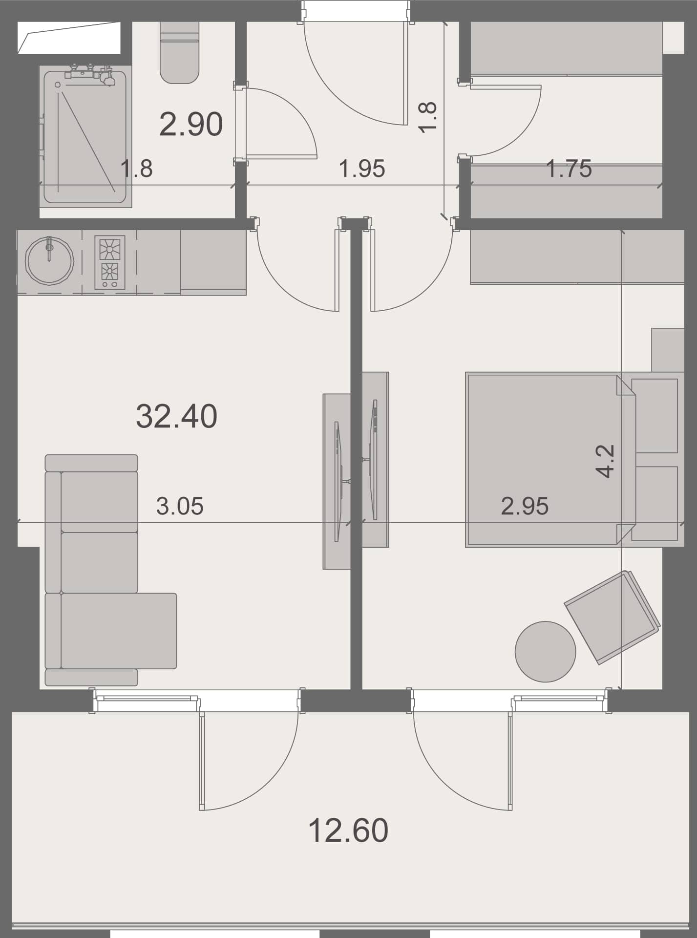 1-bedroom apartment, 47.9 m², 12 floor in "Stay & Rent"