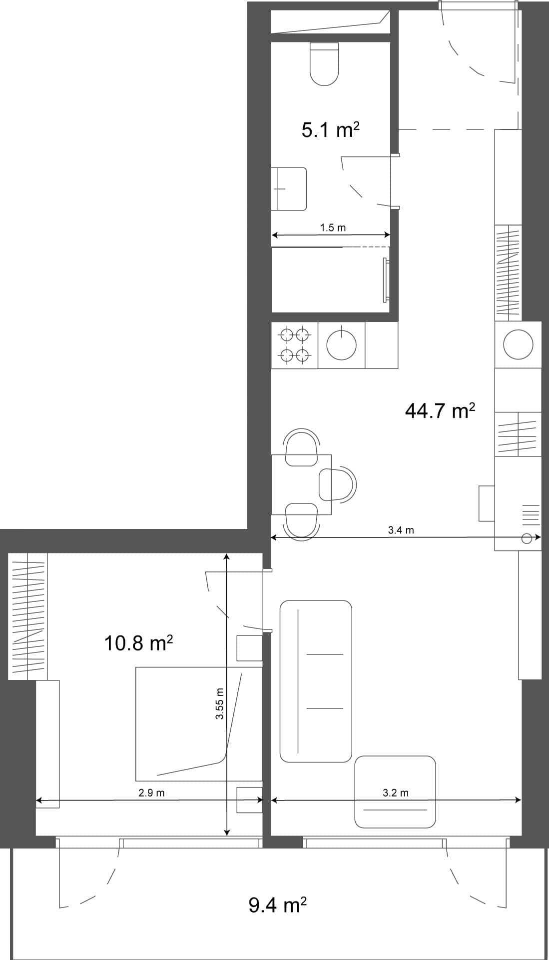 1-bedroom apartment, 54.1 m², Floor 20 in "Ramada Residences"