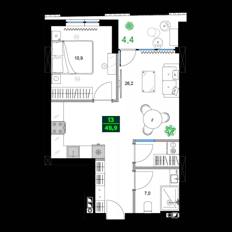 2-bedroom apartment, 49.9 m², 2 floor in "SUMMER 365"