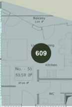 studio, 30.59 m², 6 floor in "Mardi Hills"