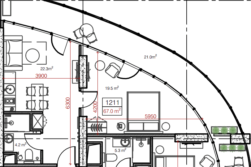 1-bedroom apartment, 67.2 m², 12 floor in "Oval"