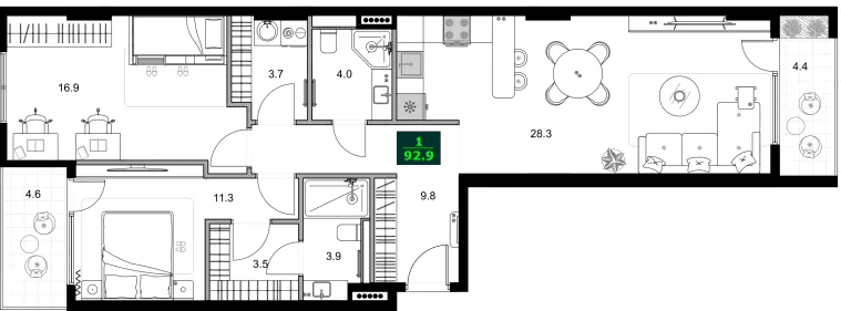 3-bedroom apartment, 92.9 m², 8 floor in "SUMMER 365"