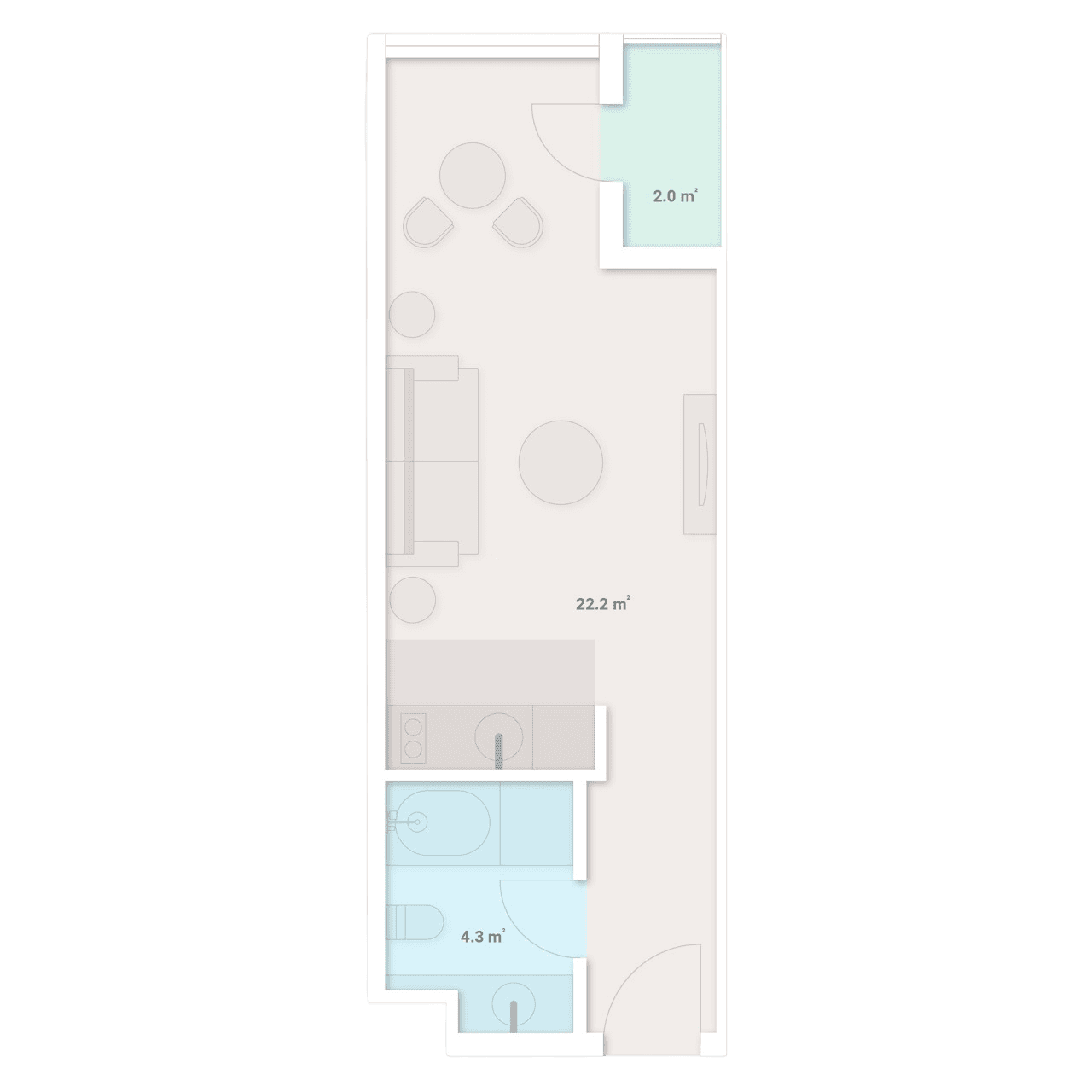 სტუდიო, 28.5 მ², 3 სართული "Tekto Location"-ში