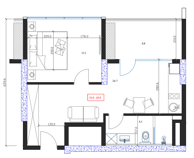 1-bedroom apartment, 54 m², 15 floor in "Marina Club"