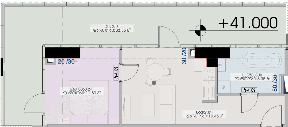 1-bedroom apartment, 70.65 m², 28 floor, Geuz Towers in Batumi