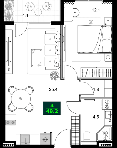 2-bedroom apartment, 49.2 m², 4 floor in "SUMMER 365"