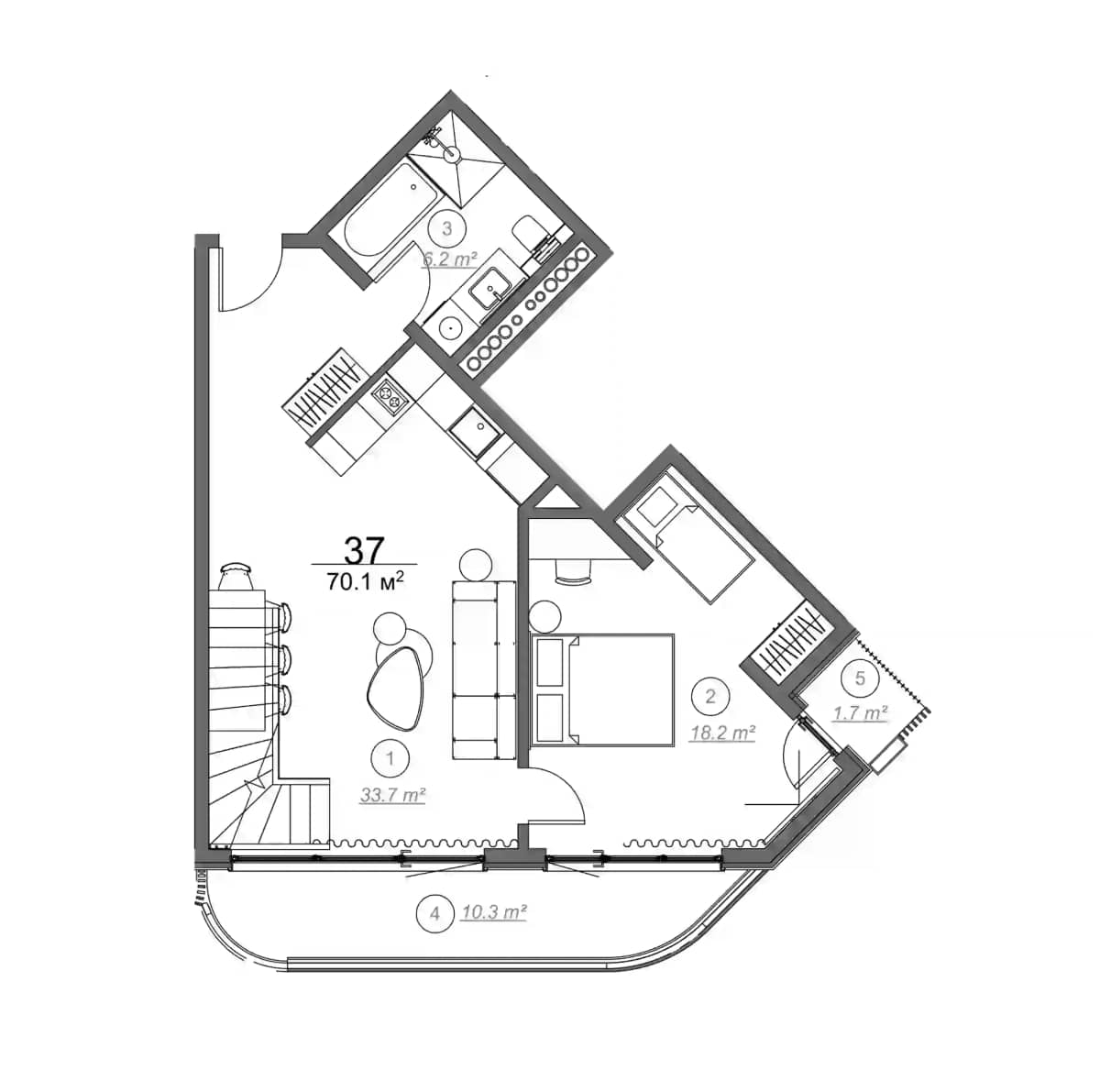 1-комнатная квартира, 70.1 м², 5 этаж в ЖК "Royal Residence Botanico"