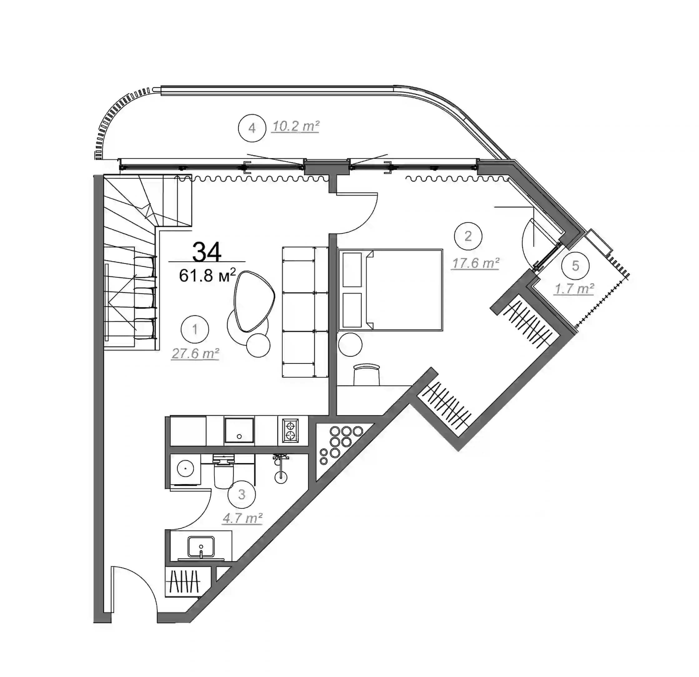 1-bedroom apartment, 61.8 m², 5 floor in "Royal Residence Botanico"