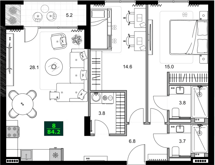3-bedroom apartment, 84.2 m², 10 floor in "SUMMER 365"