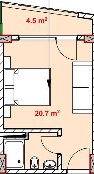 studio, 25.1 m², 11 floor in "Green Side Gonio"