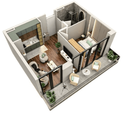 1-комнатная квартира, 49.5 м², 4 этаж в ЖК "Tekto Rakurs"