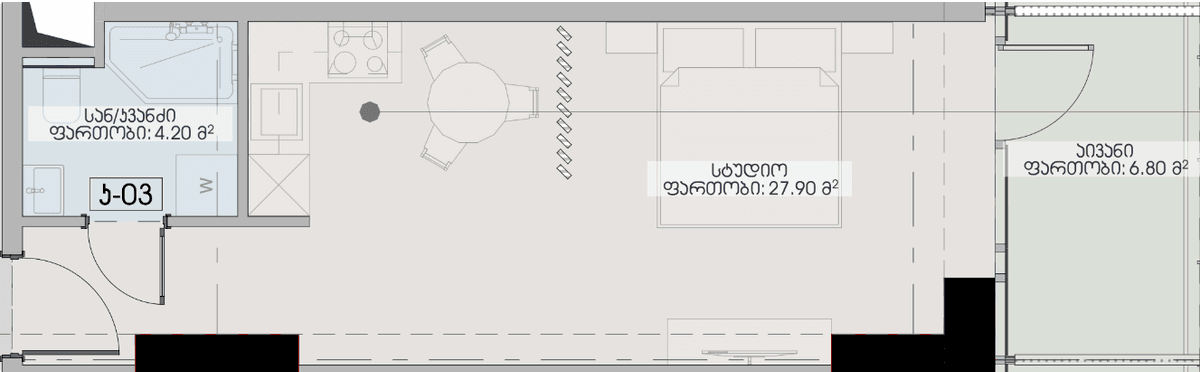 studio, 38.9 m², 15 floor, Geuz Towers in Batumi