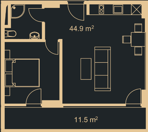 1-bedroom apartment, 56.1 m², 15 floor in "Green Side Gonio"