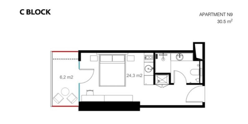studio, 30.5 m², 6 floor in "SportCity"