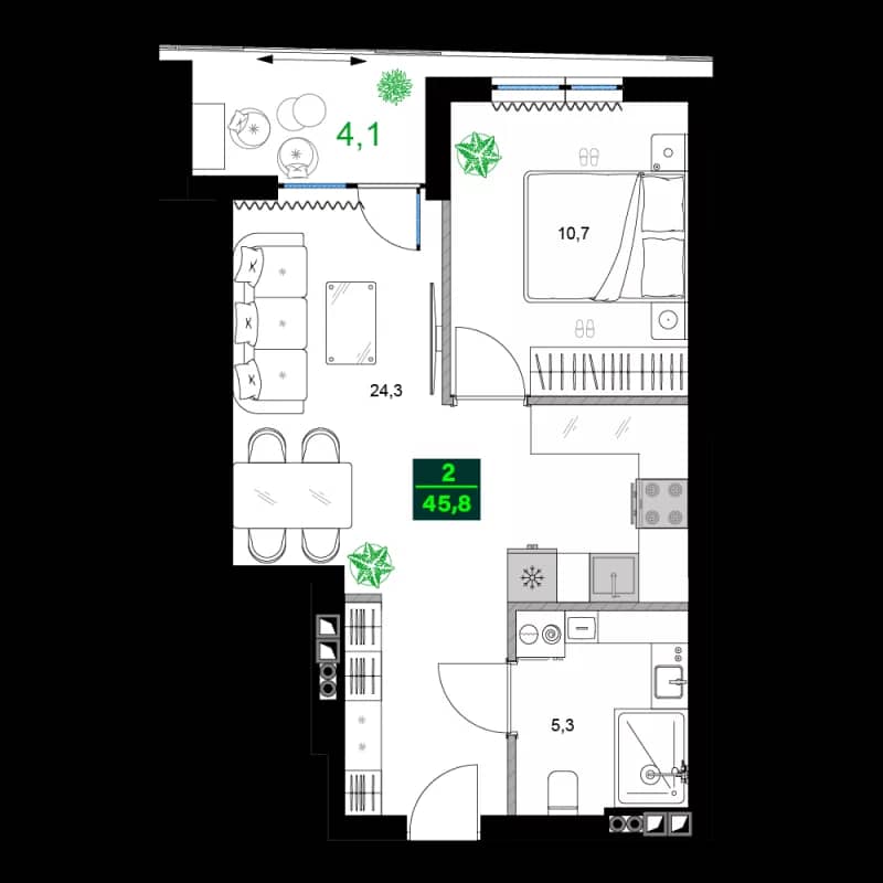 2-bedroom apartment, 45.8 m², 6 floor in "SUMMER 365"
