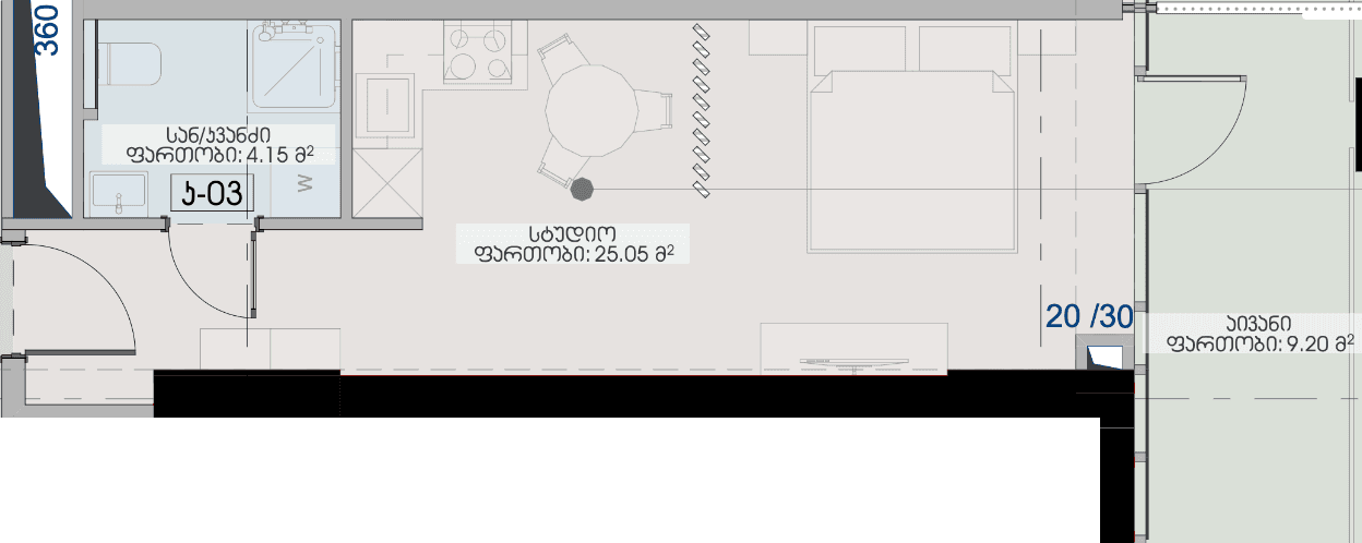 studio, 38.4 m², 21 floor in "Geuz Towers"