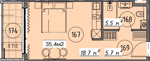 studio, 35.4 m², 4 floor in "Grand Botanico Residence"