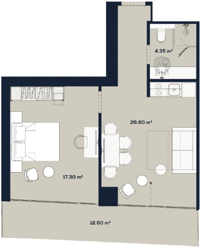 1-bedroom apartment, 60.85 m², 47 floor in "Alliance Centropolis"